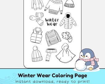 Winter Wonderland Clothing Coloring Page, Kids Toys and Games (Digital Download)