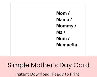 Funny Mother's Day Folded Birthday Card, Simple Greeting Card, Gifts for Her (Digital Download)