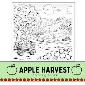 Apple and Pumpkin Harvest Fall Scenes Autumn Kids Coloring Holiday Pages, Kids Pumpkin Patch Fall Leaves Activity (Digital Download)