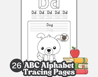 26 ABC Alphabet Coloring and Tracing Worksheet Pages (Digital Downloads)