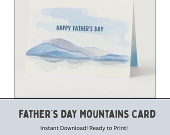 Father's Day Watercolor Mountains Folded Card, Birthday Cards and Printables, Greeting Cards (Digital Downloads)