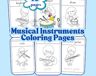 Musical Instruments Coloring and Tracing Pages (Digital Download)