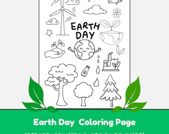 Earth Day Environment Coloring Page, Recycle Day Kids Printable Sheets (Digital Downloads)