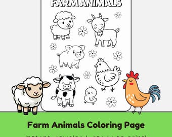 Farm Animals Coloring Page, Countryside Rural Kids Toys and Games (Digital Download)