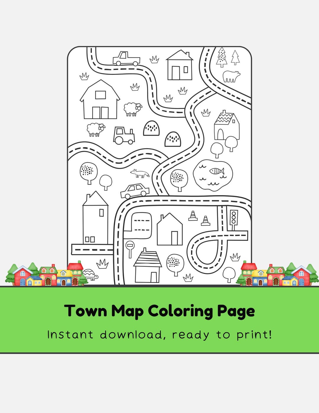 Town City Map Coloring Page, Kids Toys and Games (digital Download) - Etsy
