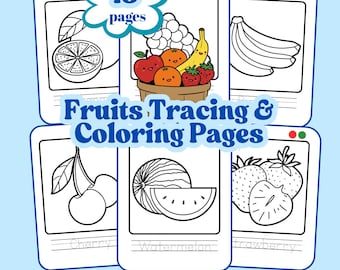 Fruits Tracing and Coloring Pages (Digital Download)