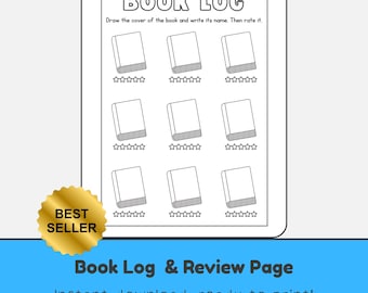 Bookworm Academia Book Log and Review, Bibliophile Library Lover Printable Sheet (Digital Download)