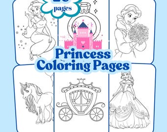 Pink Princess Girls Coloring Pages (Digital Download)