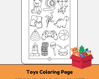 Toys Childrens Coloring Page, Kids Toys and Games (Digital Download)