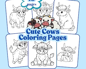 Cow Coloring Pages for Kids, Farm Animal Designs (Digital Download