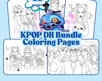 KPop Demon Hunters Huntrix and Saja Boys BUNDLE Coloring Pages, Christmas Gifts Kids