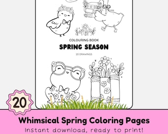 Whimsical Spring Children's Coloring Pages, Kids Puzzles and Games Activity (Digital Download)