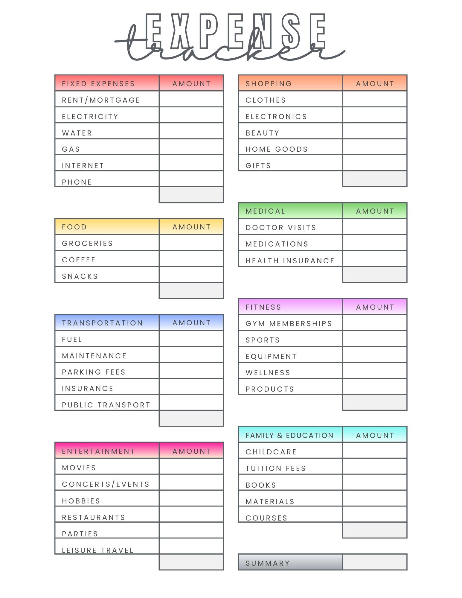 Expense Tracker Printable | Rainbow Monthly Budget Planner | Clean ...