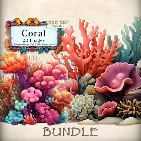 Coral Cluster clipart bundle: PNG & SVG nautical clipart coralline clipart unique vibrant coral colony commercial use transparent images