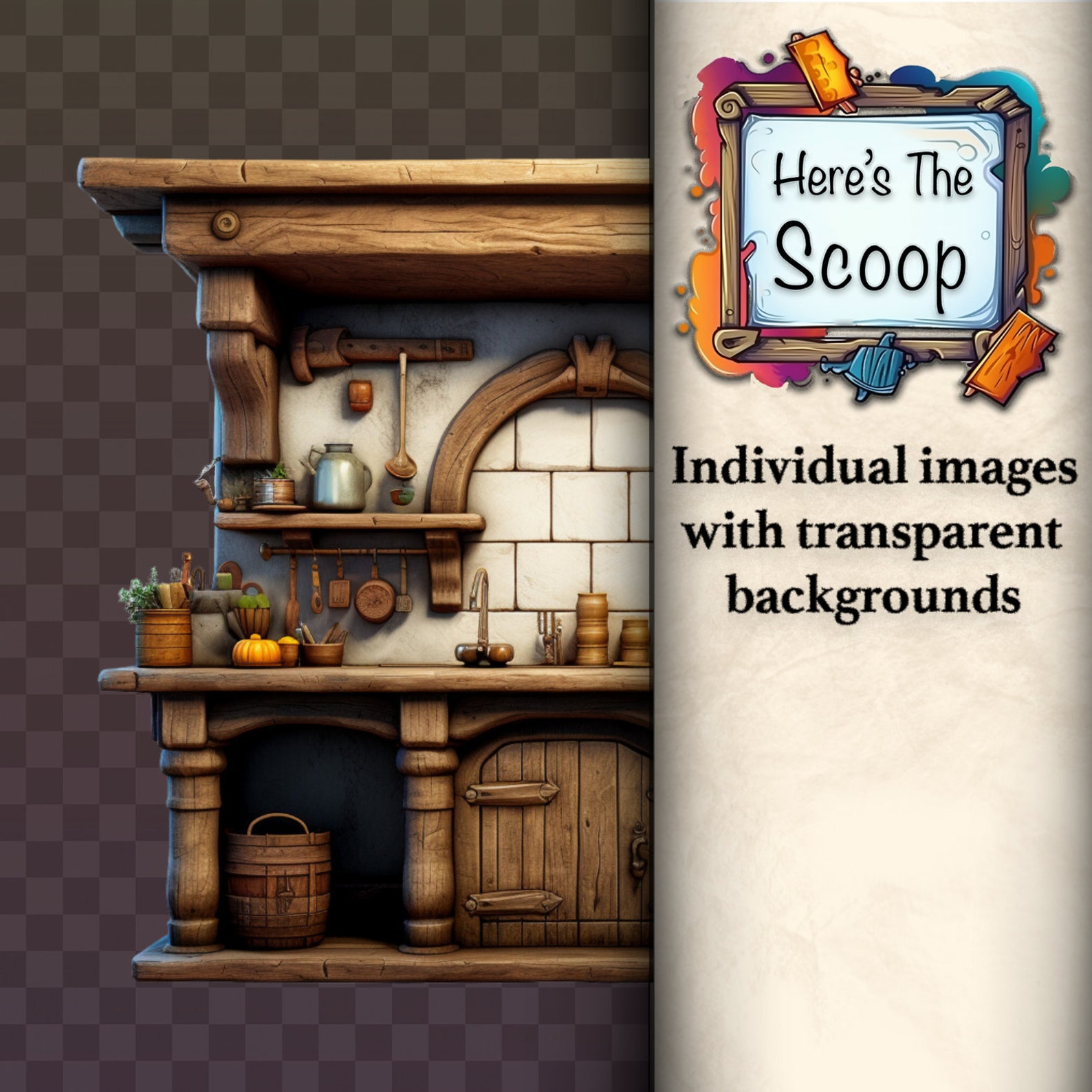 Medieval Kitchen Clipart Bundle: PNG and SVG Medieval Style Kitchen