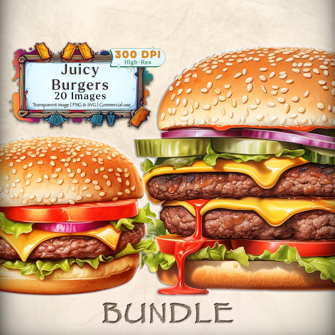Cheese Hamburger Clipart Bundle PNG & SVG Food Clipart Cheeseburger