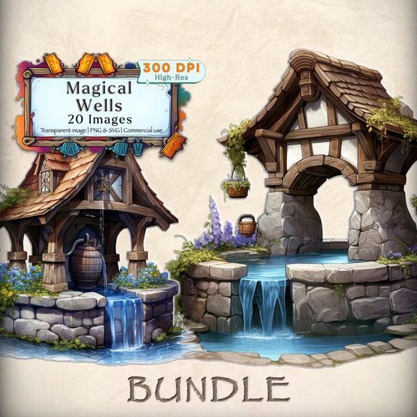 Magical Well clipart bundle: PNG & SVG Magical clipart fairy tale clipart wishing well clipart watering well clipart transparent image bundl