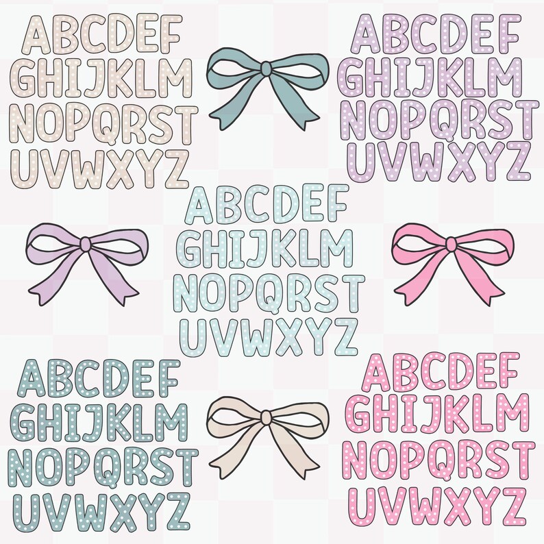Christmas Doodle Dot Alphabet PNG Bundle: Coquette Bow Letters (digital ...