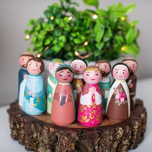 Custom Peg Doll, Hand-Painted Catholic Saint Toy for Kids | Gift for Baptism, Confirmation, Home Altar Décor
