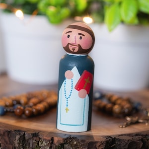 St. Dominic Peg Doll, Hand-Painted Catholic Saint Toy for Kids | Gift for Baptism, Confirmation, Home Altar Décor