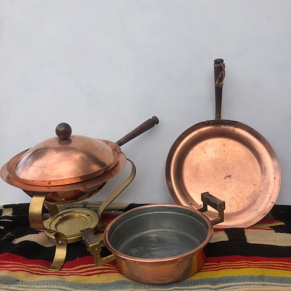 6 Piece Copper and Brass Vintage Chafing Set by S. Sternau & Co.