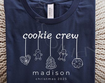 Custom Cookie Crew Christmas Shirt, Matching Family Holiday Baking Tee, Personalized Festive Family Group Outfit