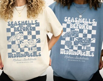 Custom Bachelorette Shirts, Seashells And Wedding Bells, Comfort Colors Bridal Shirts, Matching Personalized Bridesmaid, Bachelorette Party