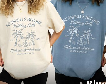 Custom Bachelorette Shirts, Seashells And Wedding Bells, Comfort Colors Bridal Shirts, Matching Personalized Bridesmaid, Bachelorette Party