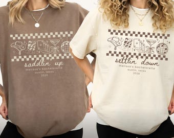 Custom Western Bachelorette Shirts, Saddlin Up Settlin Down Bridal Shirts, Matching Personalized Bridesmaid, Bachelorette Party
