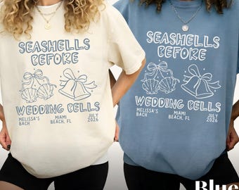 Custom Bachelorette Shirts, Seashells And Wedding Bells, Comfort Colors Bridal Shirts, Matching Personalized Bridesmaid, Bachelorette Party