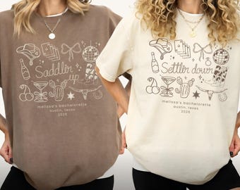 Custom Western Bachelorette Shirts, Saddlin Up Settlin Down Bridal Shirts, Matching Personalized Bridesmaid, Bachelorette Party