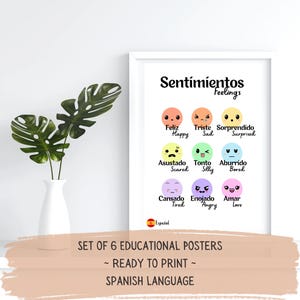 Set of 6 Bilingual Spanish Educational Posters | Printable Wall Art for Kids | Instant Download for Classroom and Playroom