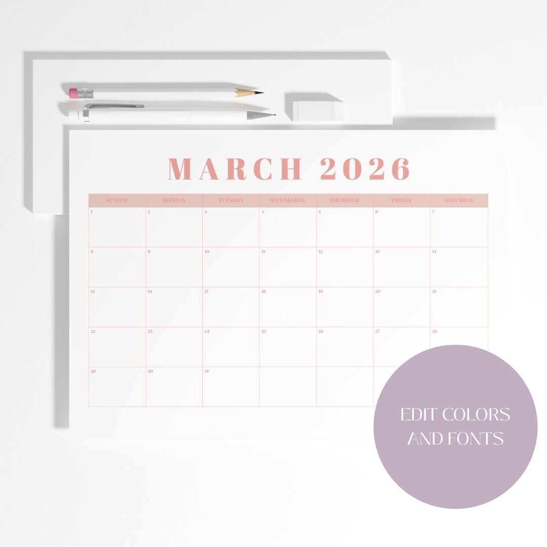 March 2026 Fillable Calendar, Minimalist Editable Printable Planner PDF ...