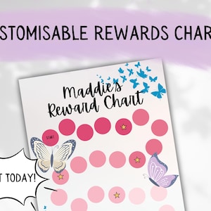 Butterfly Reward Chart Printable | Customisable Pink Potty Training Chart | Kids Chore Chart Editable Template | Behavior Chart for Toddlers