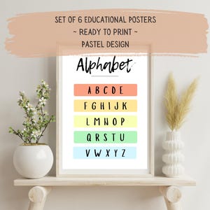 Arte mural educativo para niños / Juego de 6 pósteres atractivos / Edición pastel / Descarga instantánea / Para guardería, dormitorio, sala de juegos o aula