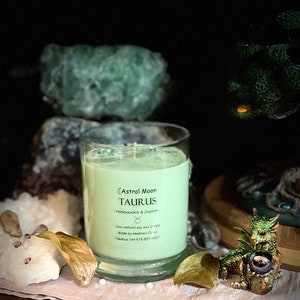 Taurus Zodiac Astrology Birthday moon manifestation Intention crystal gemstone 100% Soy Candle