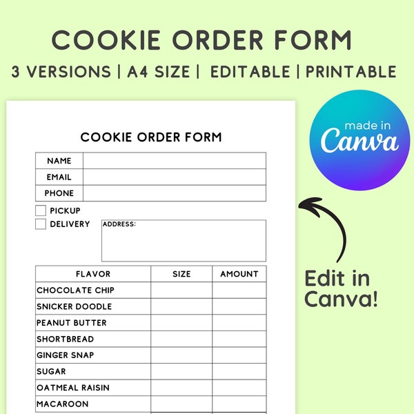 Cookie Order Form Etsy