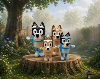 Bluey Family 4-Pack 3D Printed Figures – Heeler Cartoon Characters Display Set
