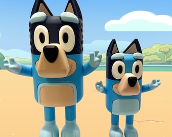 3D Printed Bluey & Bandit Figures Bundle – Shelf Display Set – Kids Cartoon Collectible Gift