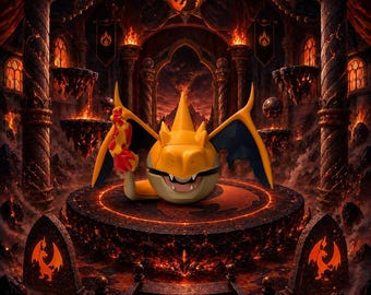 Mega Charizard Y Creature Ball #0006 / Juguete de escritorio impreso en 3D / Regalo para coleccionistas