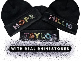 Strass Beanie für Mädchen | maßgeschneiderte Kleinkind Mütze | Personalisierte Wintermütze | trendige Kindermode