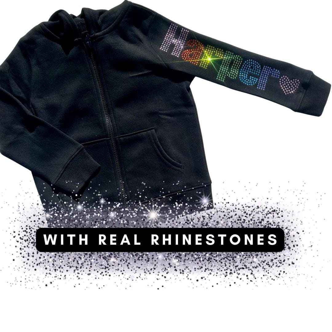 Zip up Rhinestone Sweatshirt With Name | Custom Gifts for Kids