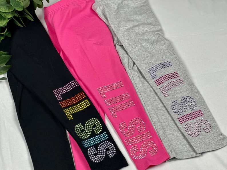 Little Sister Rhinestone Leggings New Baby Sister Gift Younger Girl