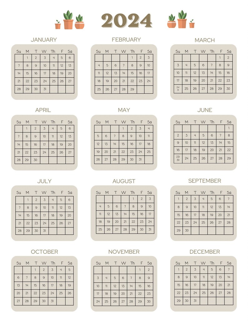 2024 Printable Table Calendar Etsy