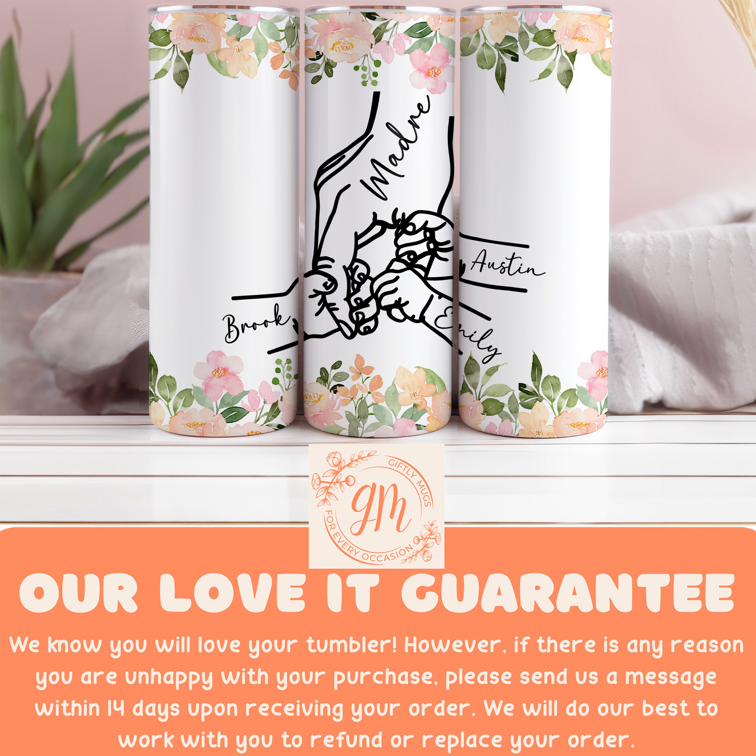 Personalized Madre Tumbler Holding Hands, Custom Kids Names Mothers Day ...