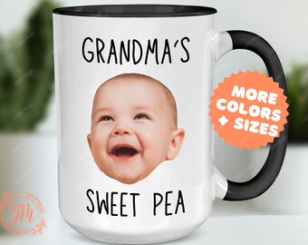 Grandkids Photo Mug Personalized: Grandma's Sweet Pea Coffee Cup with Grandchild's Photos, Mother's Day