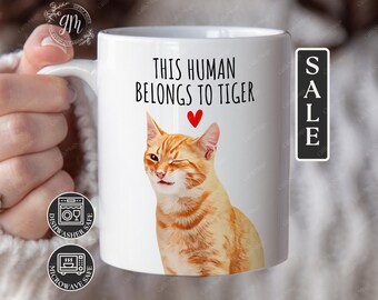 Personalized Cat Photo Mug: 'This Human Belongs To' Coffee Mug