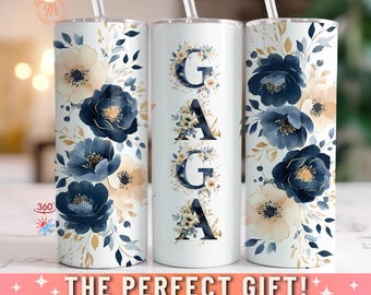 Floral Gaga Tumbler For Grandma for Mother's Day, Mothers Day Gift For Gaga Travel Mug Floral Gaga Tumbler for Grandma from Grandkids