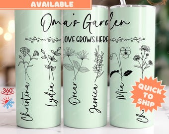 Oma Tumbler Personalized: Oma's Garden Tumbler for Mothers Day Grandma Gift, Kids Birth Flowers