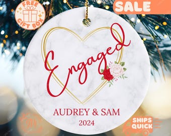 Engaged Ornament Personalized: Custom Engagement Date Keepsake, Engagements Anniversary Ornament Gifts